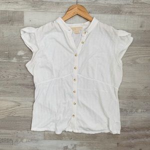 Michael Kors Cream Button Cap Sleeved Top